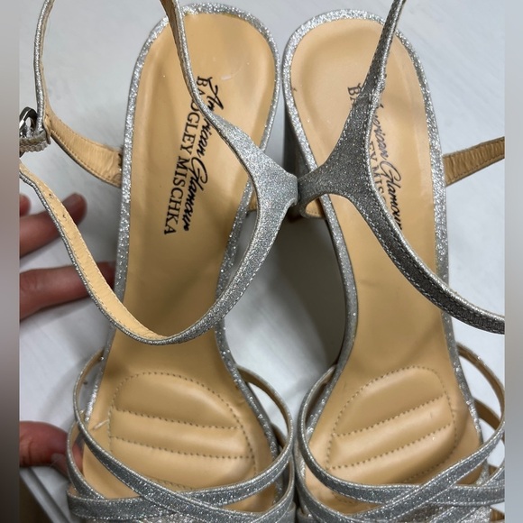 American Glamour/Badgley Mischka Silver Heels Sparkly Open Toe Sandal - Picture 9 of 11